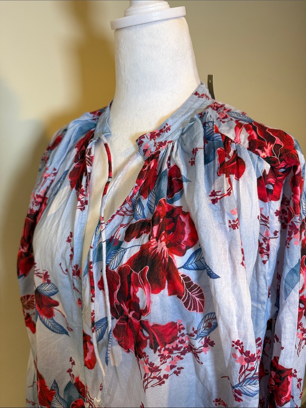 J. Crew Cotton voile Kaftan tunic dress  Sky Blue Maxi Dress Floral Print NWT M - Picture 12 of 12